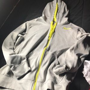 Grey and neon nike dri fit hoodie